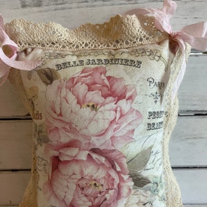 Pink Peony & Lace Pillow Small Decorative Pillow image 3