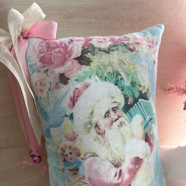 Pink Santa Claus Mini Pillow, Victorian Santa