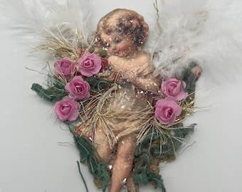 Vintage Inspired Valentine's Tree Paper Cherubs Decorations Shabby Pink Valentines Day