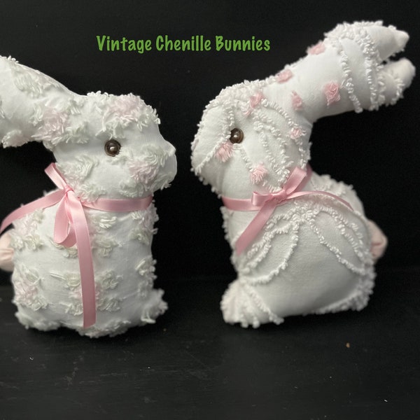 Farmhouse Cotton Fabric Bunnies, Fabric  Bunny Pillow, Chenille Fabric  Bunnies