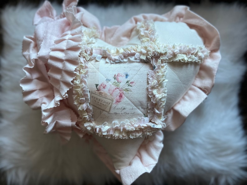 Heart Pillow Vintage Inspired Ruffled Heart Pillow Every Day Etsy