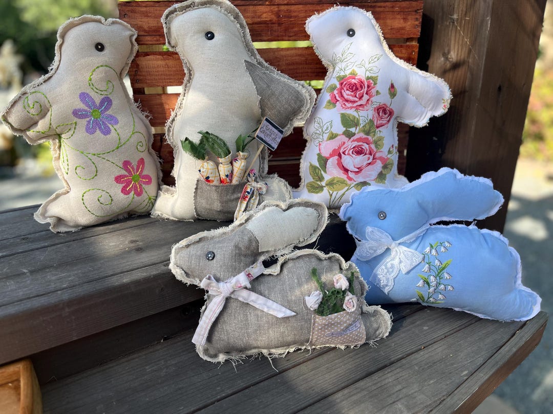 Limited Edition Bunny Rabbits, Handmade Fabric Bunny Pillows, Shelf ...