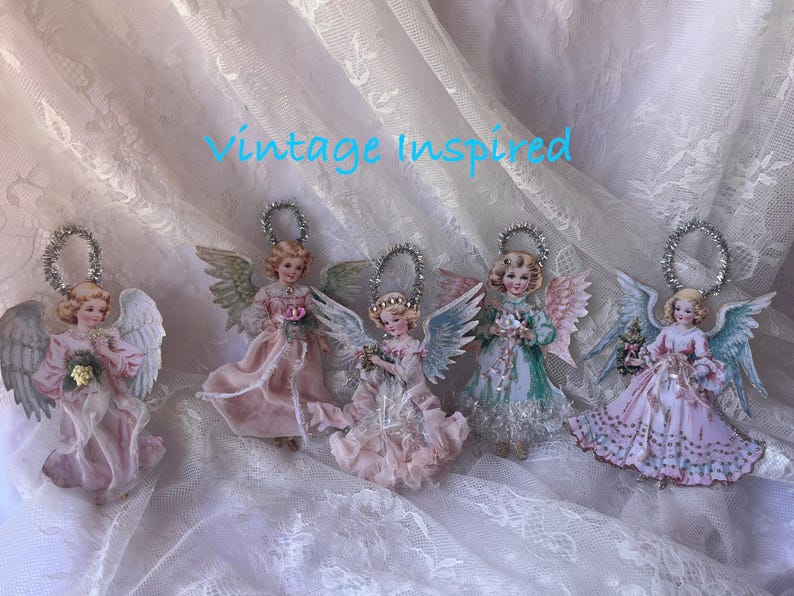 Vintage Inspired Paper Angel Ornament, Pastel Pink Shabby Chic ...