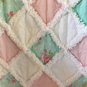 Cottage Core , Shabby Pastels Rag Banket/Quilt with Matching Pillow image 6