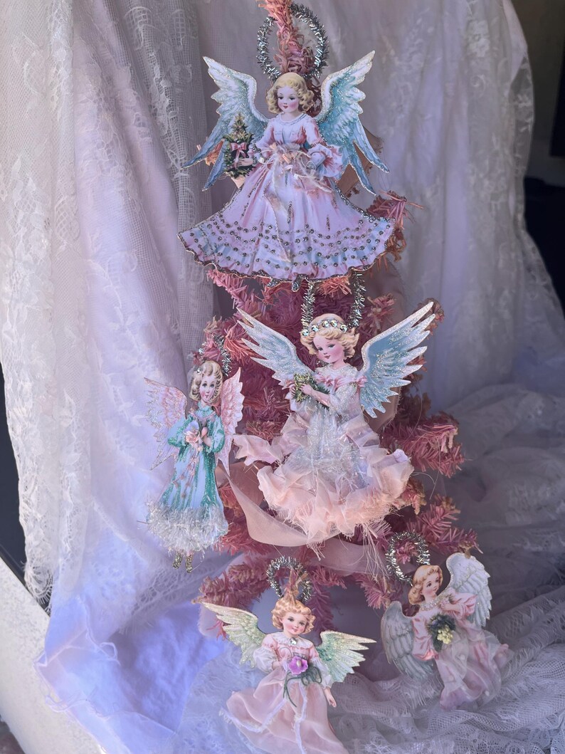 Vintage Inspired Paper Angel Ornament, Pastel Pink Shabby Chic ...