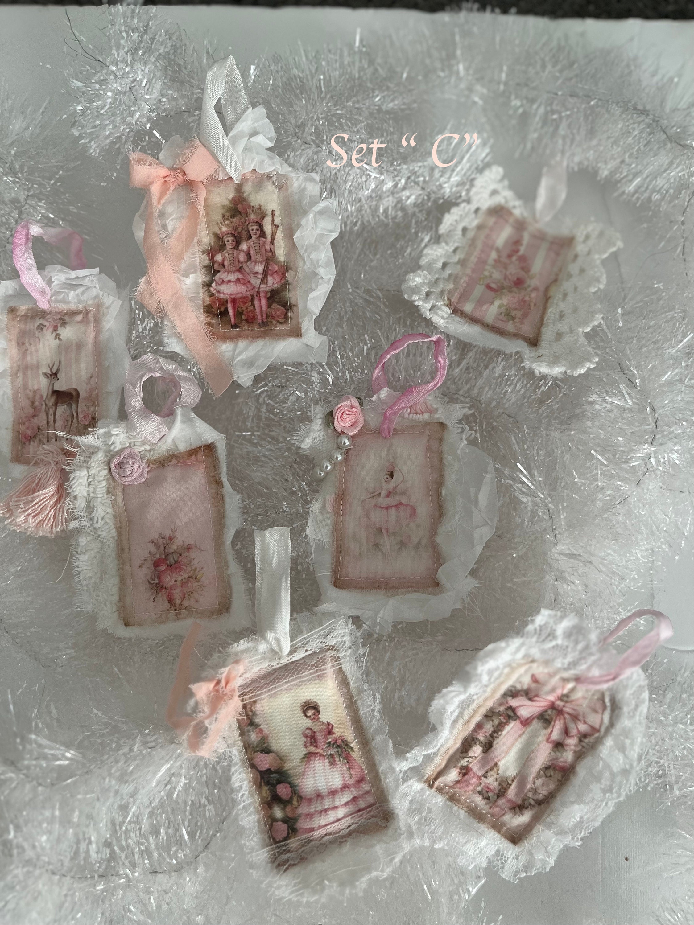 Shabby Chic Pink Christmas Ornament: Handmade Fabric Angel Tag - Etsy