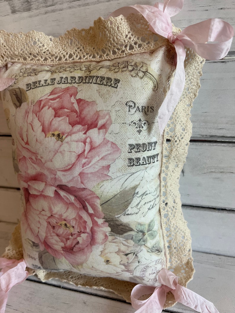 Pink Peony & Lace Pillow Small Decorative Pillow image 6