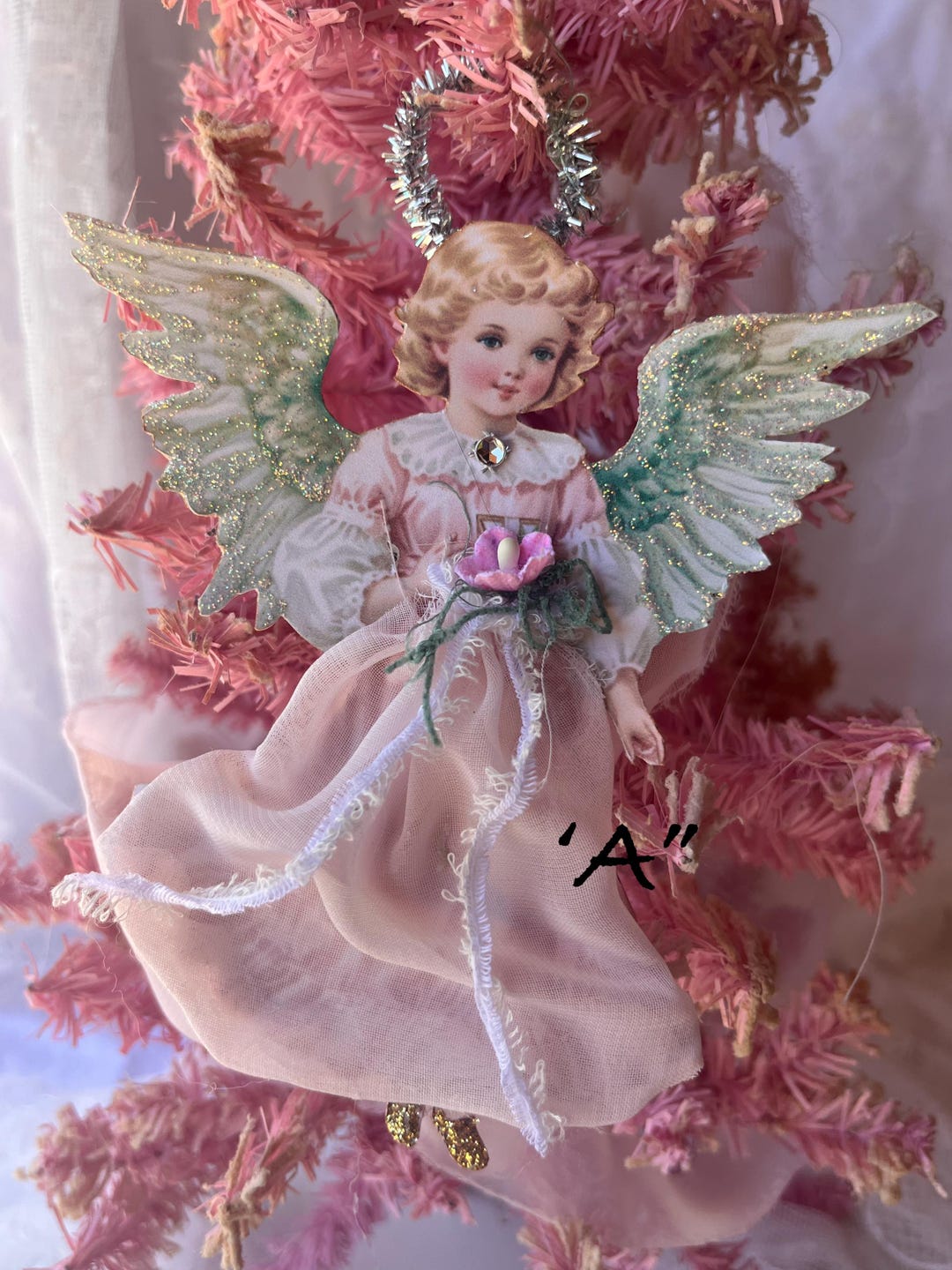 Vintage Inspired Paper Angel Ornament, Pastel Pink Shabby Chic ...