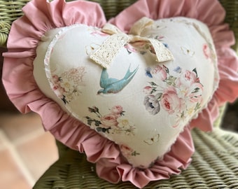 English Rose Garden Vintage Inspired Heart Shape Pillow, Mother's Day Gift