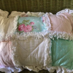 Cottage Core , Shabby Pastels Rag Banket/Quilt with Matching Pillow image 5