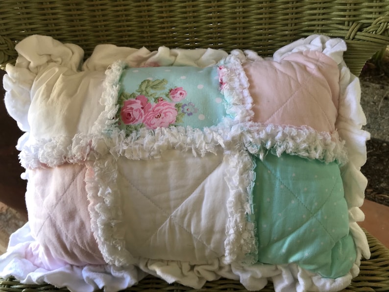 Cottage Core , Shabby Pastels Rag Banket/Quilt with Matching Pillow image 5