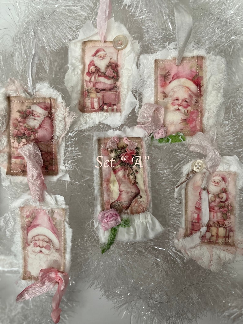 Shabby Chic Pink Christmas Ornament: Handmade Fabric Angel Tag - Etsy