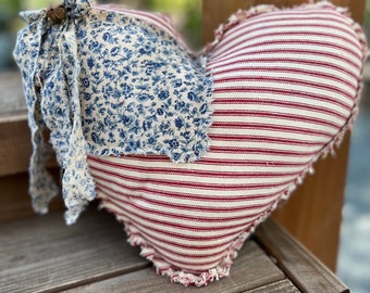 Primitive American Flag Heart Pillow , 4th of July Pillow