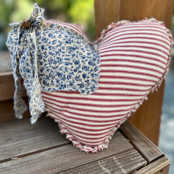 Primitive American Flag Heart Pillow , 4th of July Pillow