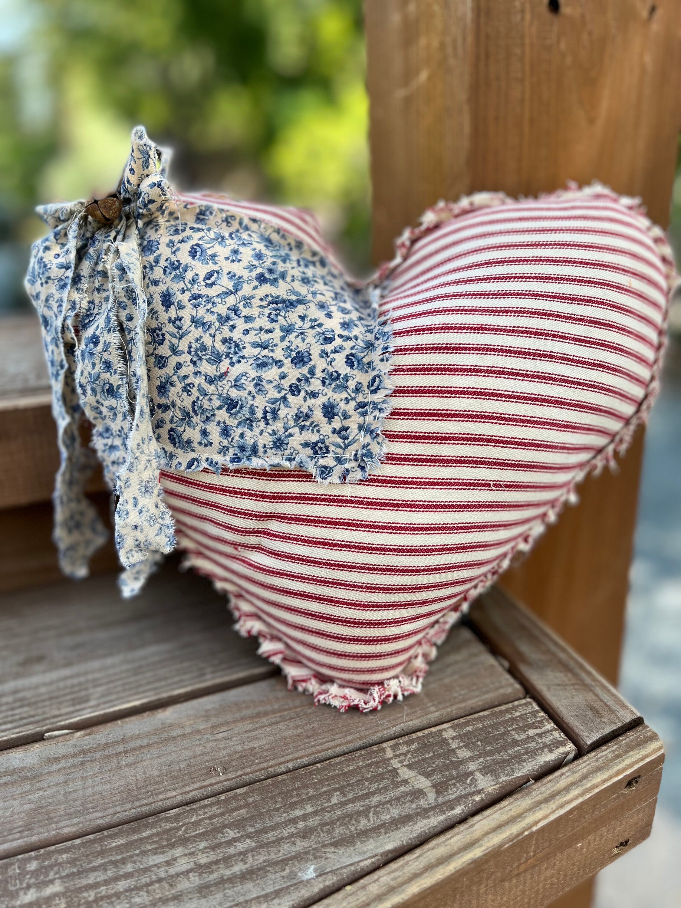 Primitive American Flag Heart Pillow , 4th of July Pillow