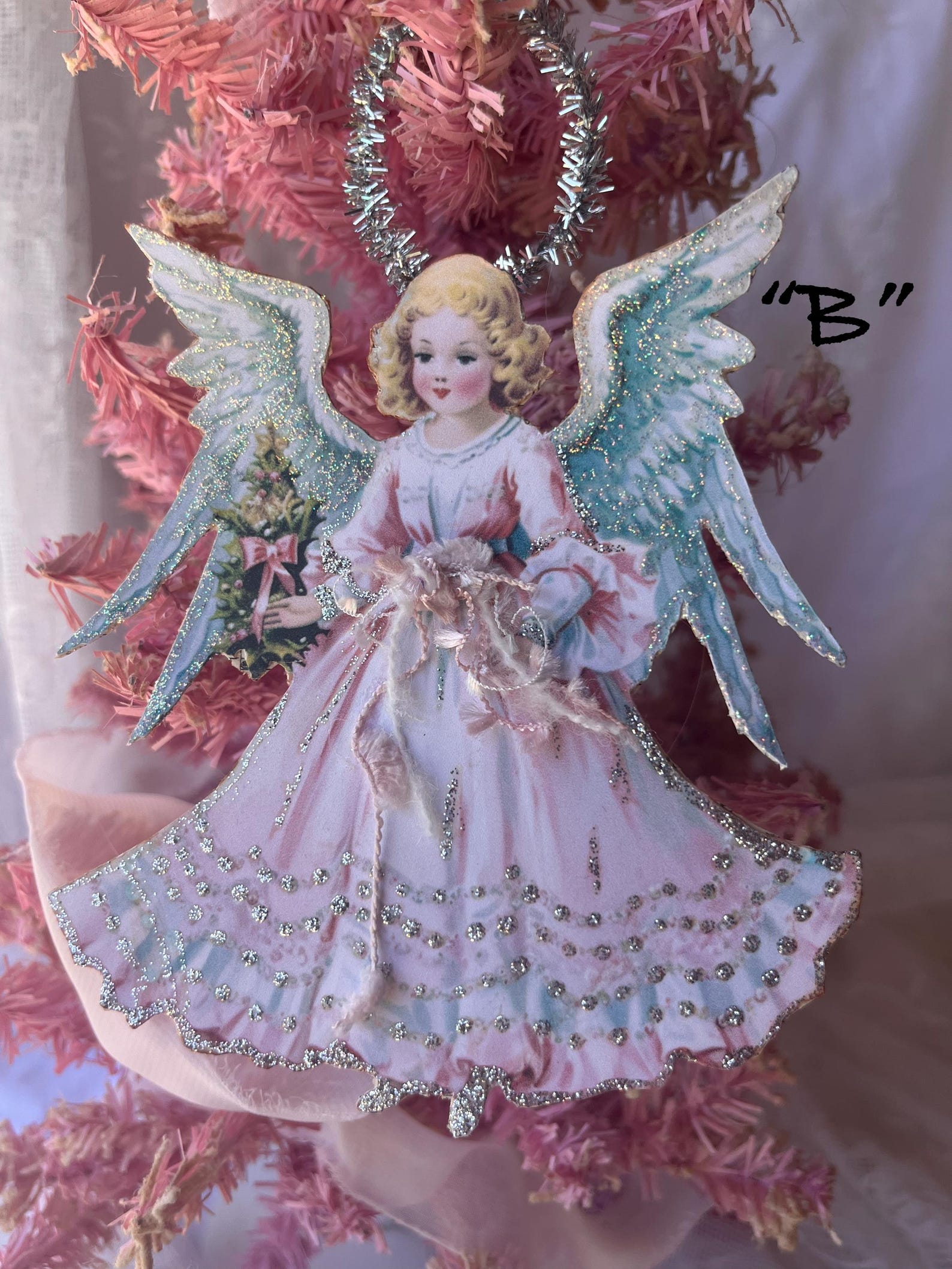 Vintage Inspired Paper Angel Ornament, Pastel Pink Shabby Chic ...