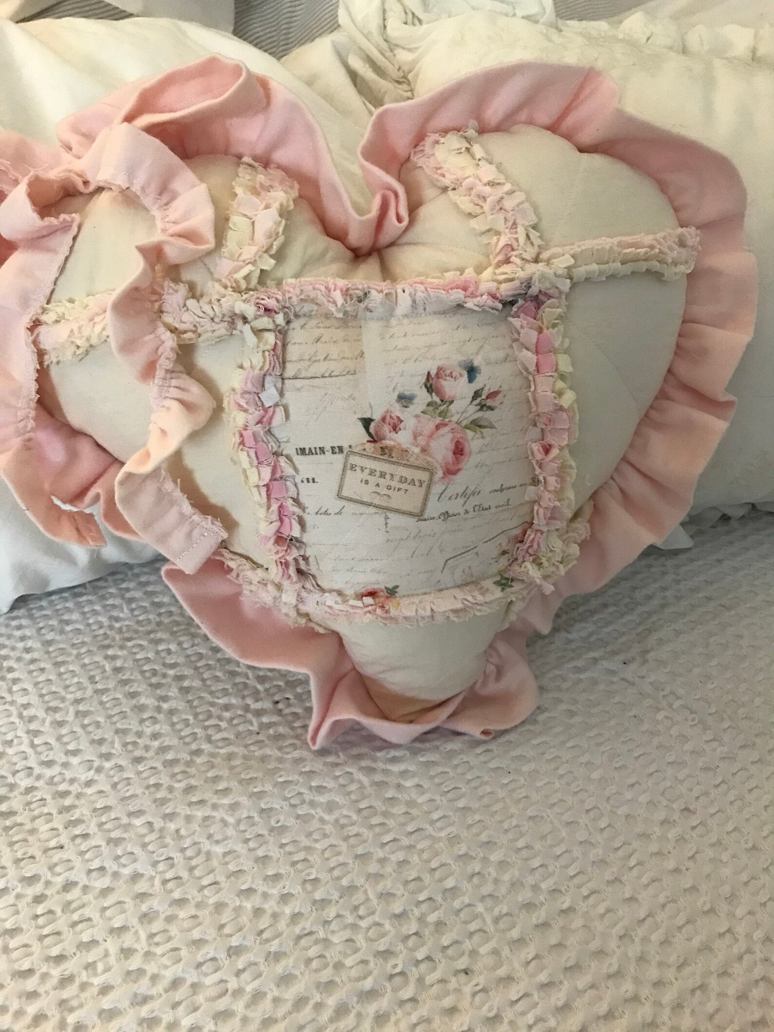 Heart Pillow Vintage Inspired Ruffled Heart Pillow Every Day Etsy