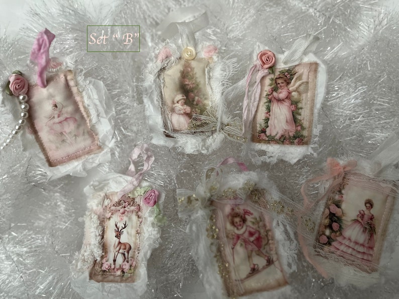 Shabby Chic Pink Christmas Ornament: Handmade Fabric Angel Tag - Etsy