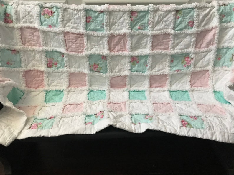 Cottage Core , Shabby Pastels Rag Banket/Quilt with Matching Pillow image 2