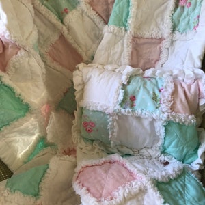 Cottage Core , Shabby Pastels Rag Banket/Quilt with Matching Pillow image 1