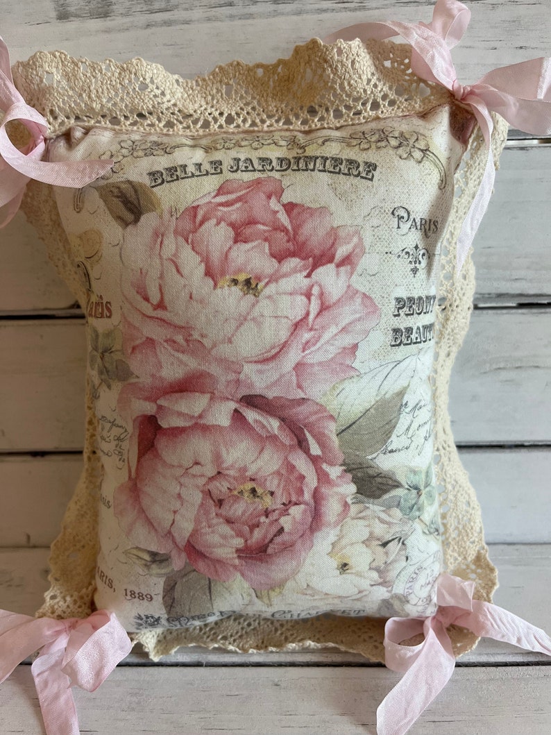 Pink Peony & Lace Pillow Small Decorative Pillow image 3