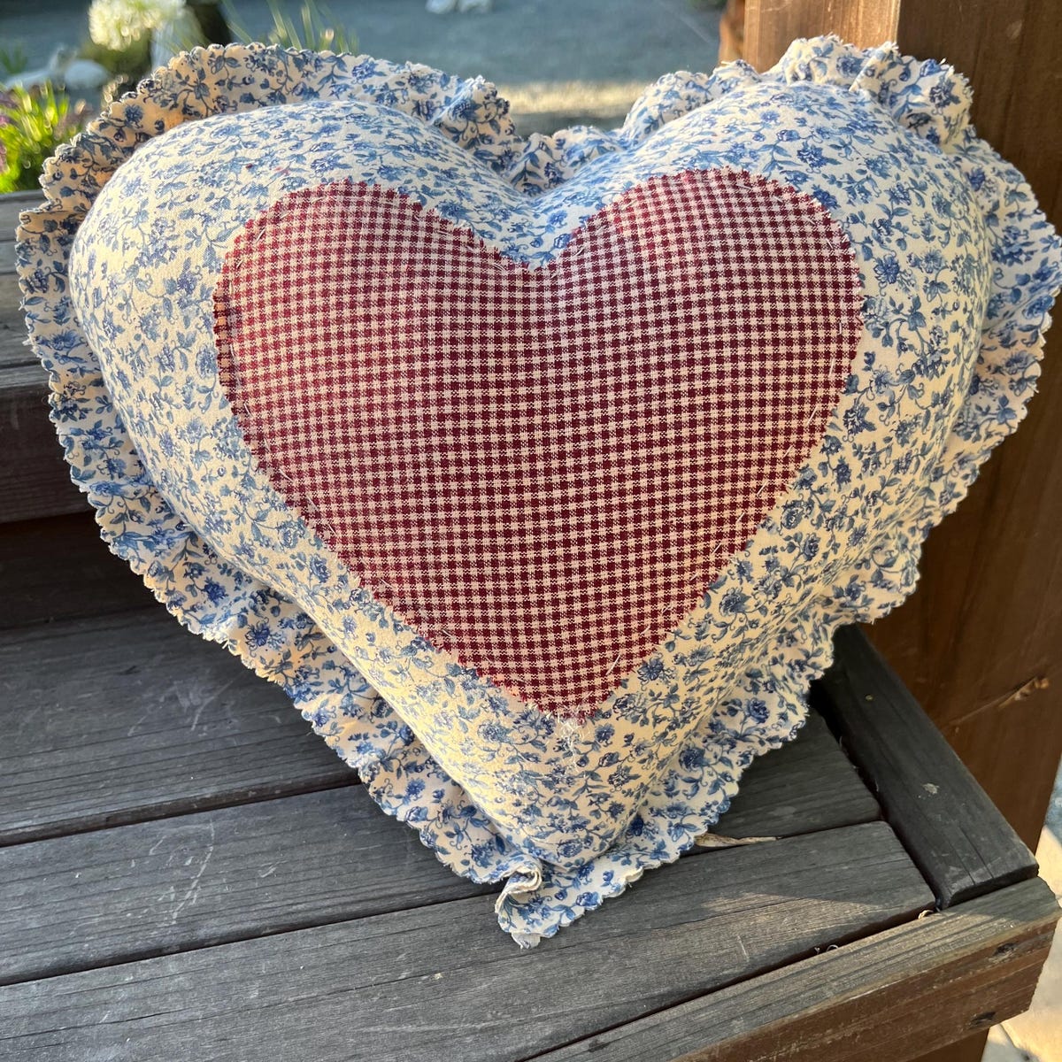 Handmade Country Heart Pillow: Gingham & Floral Cottagecore Cushion - Etsy