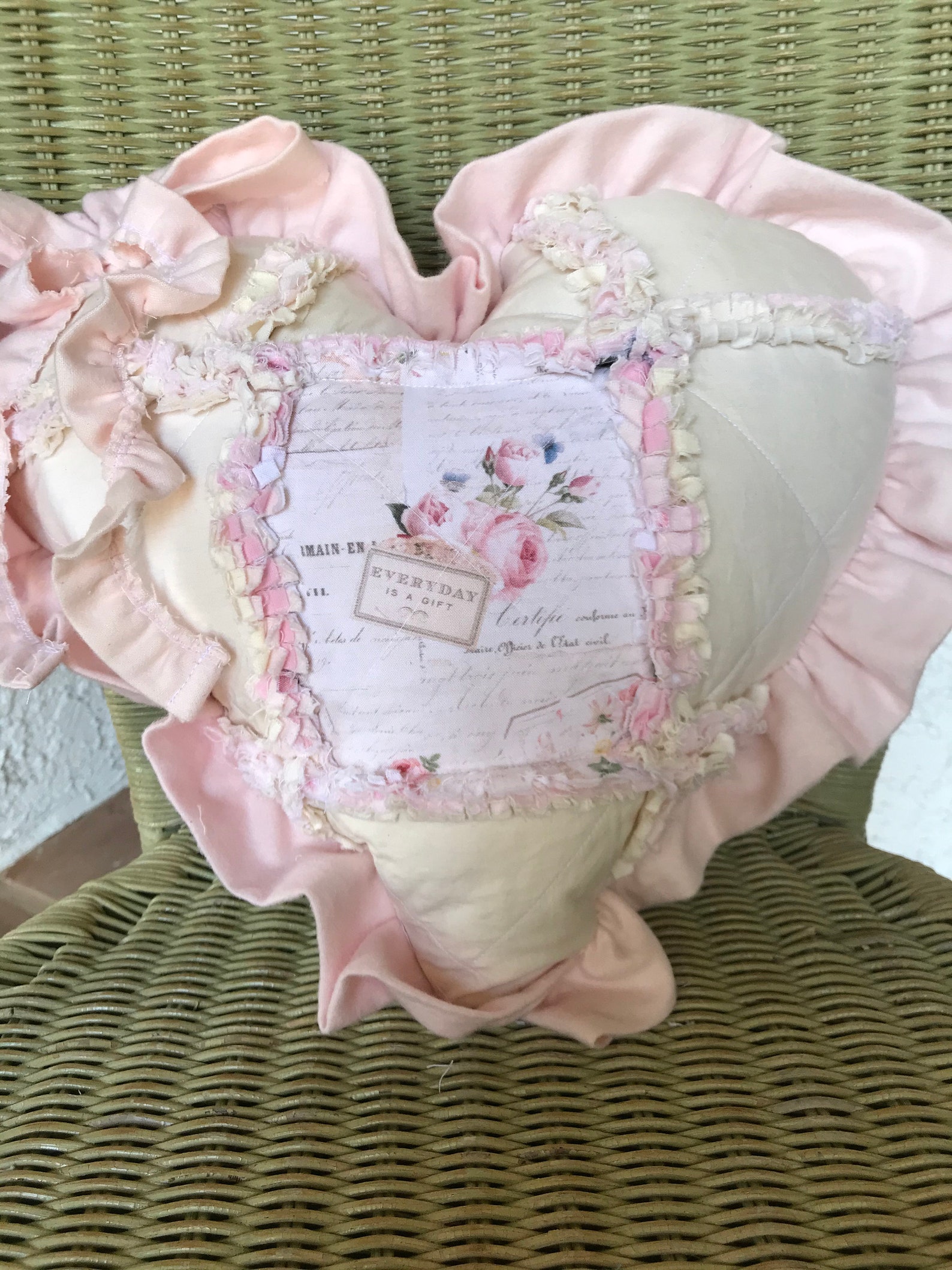 Heart Pillow Vintage Inspired Ruffled Heart Pillow Every Day Etsy