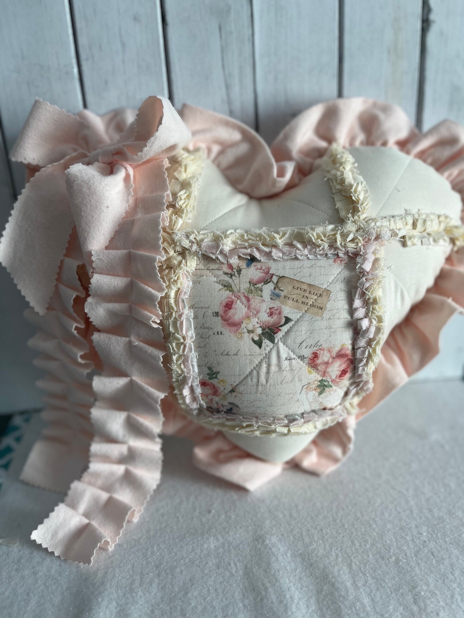 Heart Pillow / Ruffles Live Life in Full Bloom Script Pillow Etsy