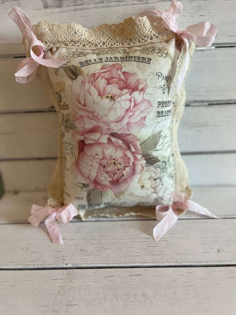 Pink Peony & Lace Pillow Small Decorative Pillow image 2