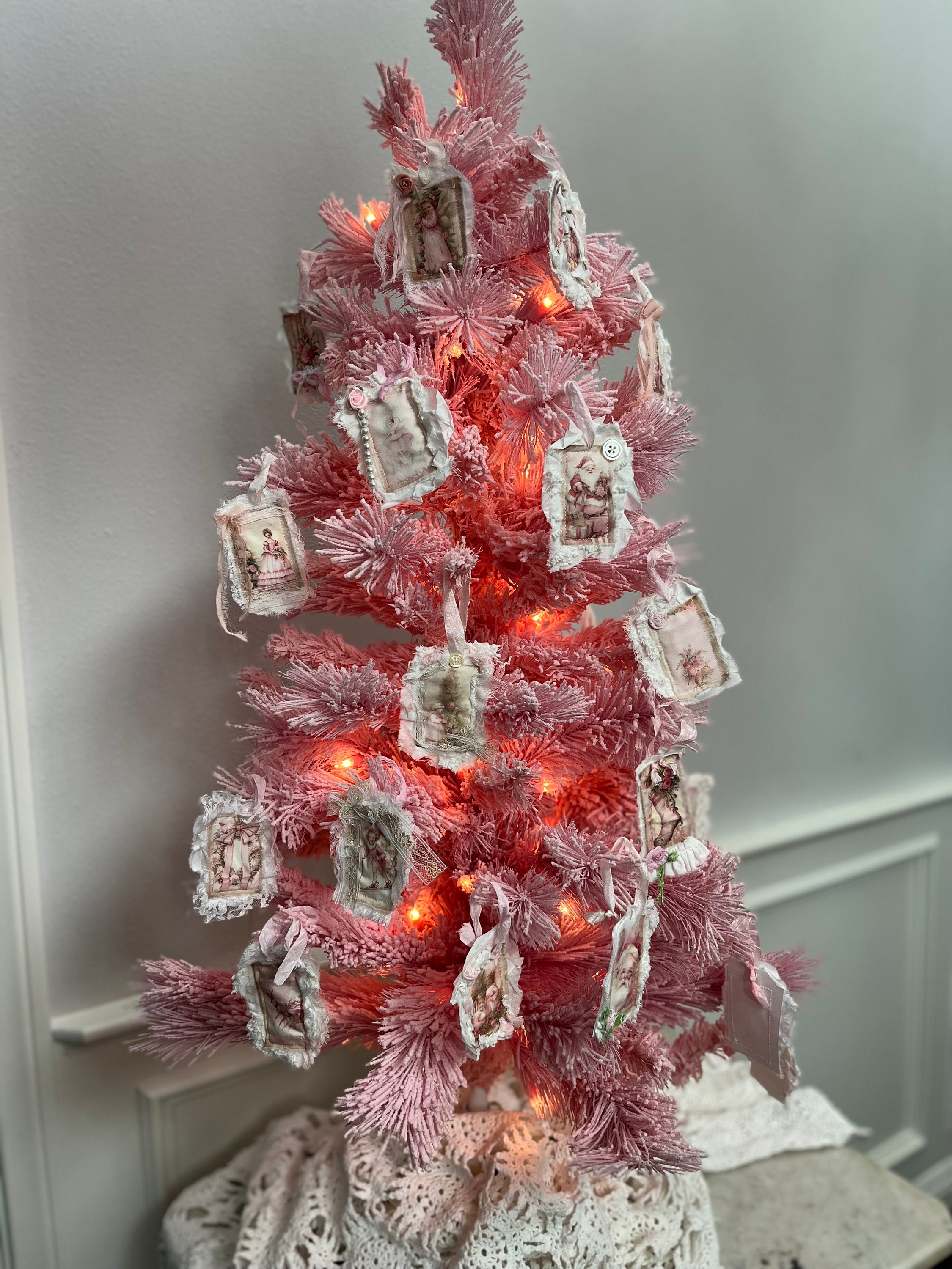 Shabby Chic Pink Christmas Ornament: Handmade Fabric Angel Tag - Etsy