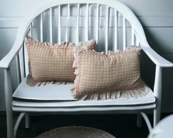 Vintage Pink Quilted Pillow Shams (2), Beautiful Pink Eyelet Trim