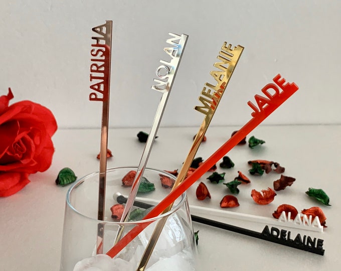 Personalized Drink Stirrers Wedding Cocktail Swizzle Stir Sticks Laser Cut Names