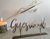 Guestbook Table Sign Calligraphy Wedding Acrylic Free Standing Laser Cut Reception Table Numbers Gold Wood Silver Mirror Bronze Event Party