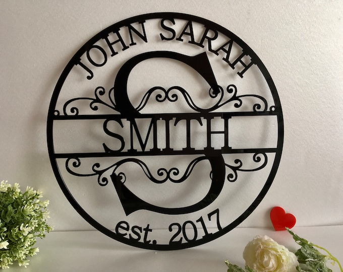 Monogram custom metal sign,Personalized family name sign,Personalized