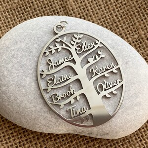 Personalized Tree of Life Family Names Necklace Handmade Oval Pendant Custom Laser Cut Names Stainless Steel Jewelry Women Anniversary Gifts image 8