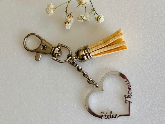 Personalized 2 Names Keychain Heart Custom Name Keyring Two Names