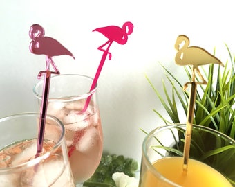 Flamingo Drink Stirrers Swizzle Stir Sticks Pink Cupcake Topper Tropical Beach Wedding Party Picks Bar Decor Hawaiian Baby Shower Birthday