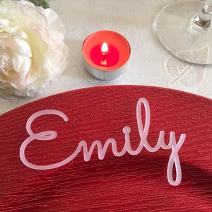 Personalized wedding place table cards Laser cut names Guest Frosted white