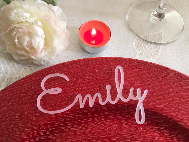 Personalized wedding place table cards Laser cut names Guest names Weddings place cards Laser cut name signs Place settings Bride and Groom image 7