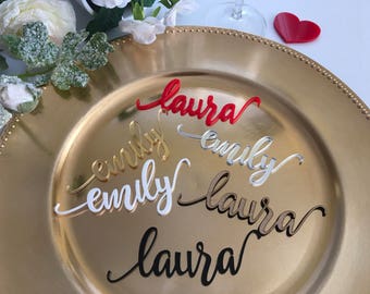 Personalized Wooden Wedding Place Seating Cards Rustic Acrylic Custom Wood Laser Cut Names Place name tags Reception Party Signs Calligraphy