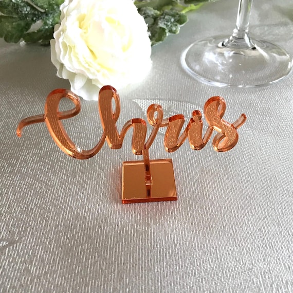 Wedding Table Names with Base Mirrored Laser Cut Place Cards Guest Names Freestanding Personalized Custom Signs Acrylic Plate Name Settings