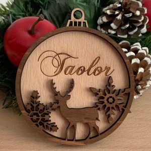 Personalized Christmas Name Ornament With Reindeer Laser Cut Snowflakes ...