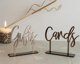 Cards and Gifts Table Signs Freestanding Calligraphy Personalized Wedding Laser Cut Signs Custom Acrylic Reception Elegant Event Party Decor