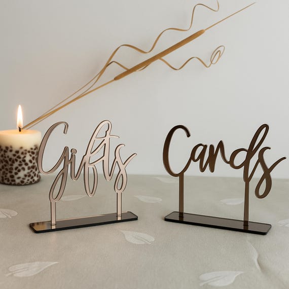 Cards and Gifts Acrylic Table Signs - Personalized Freestanding Calligraphy Wedding Reception Decor