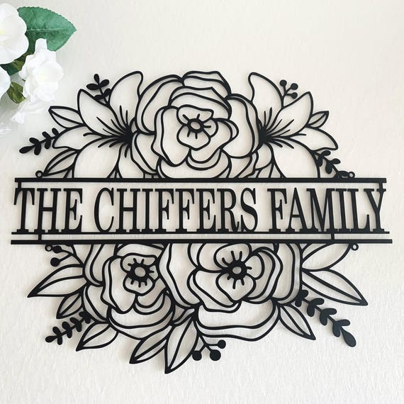 Personalized Family Name Sign Custom Flower Garden Metal Wall Art Decorative Hanging Outdoor Decor Monogram Plaque Front Door Wreath Hanger