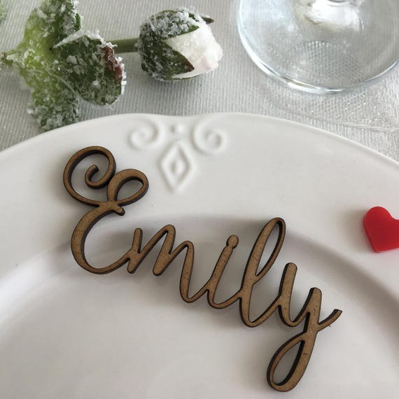 Personalized wooden laser cut names Custom wedding table place names Custom names Place setting Wooden escort cards Guest names Wooden signs