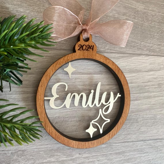 Personalized Christmas Ornament  – Custom Name Ornament in Stainless Steel and Wood – Handmade Holiday Bauble with Shiny Finish - Xmas 2025