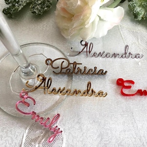 Dijes para copas de vino, etiquetas de regalo con nombre personalizado para vino, decoración para fiesta de despedida de soltera, marcador de bebida, etiqueta de boda, tarjetas de nombre de lugar cortadas con láser de acrílico
