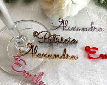 Wine Glass Charms Personalized Name Gift Tags for Wine Bridal Shower Party Decor Drink Marker Wedding Tag Acrylic Laser Cut Place Name Cards