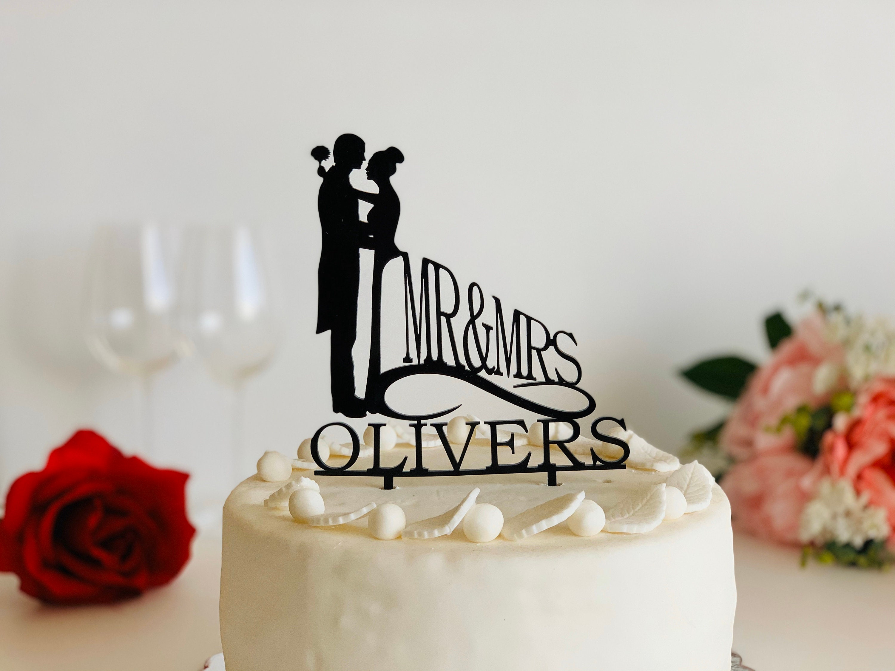 Mr and Mrs Wedding Cake Topper Bride and Groom Personalized with Last Name 